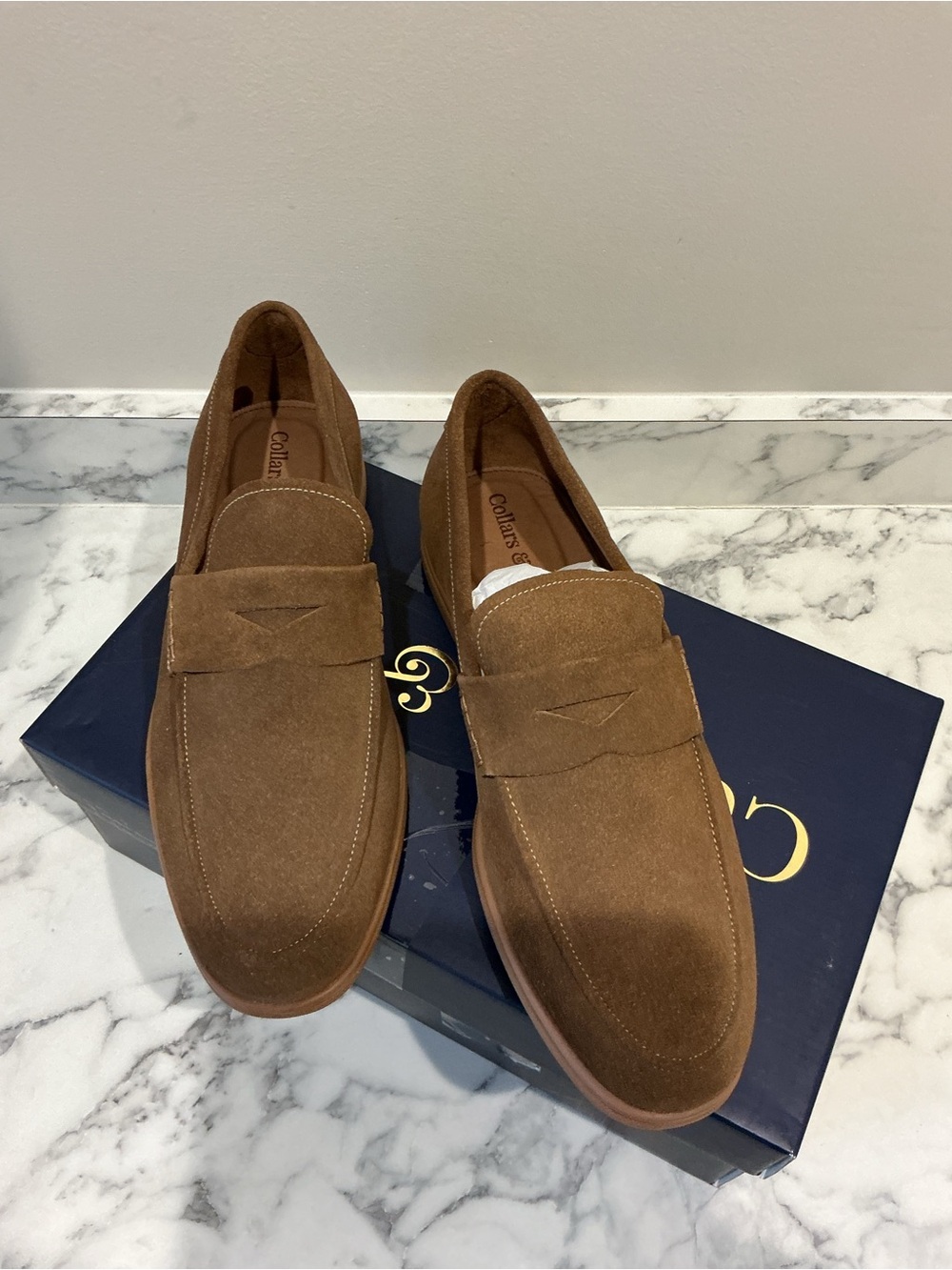 Collars & Company Men’s Brown Suede Leather Penny Loafers - Picture 3 of 5